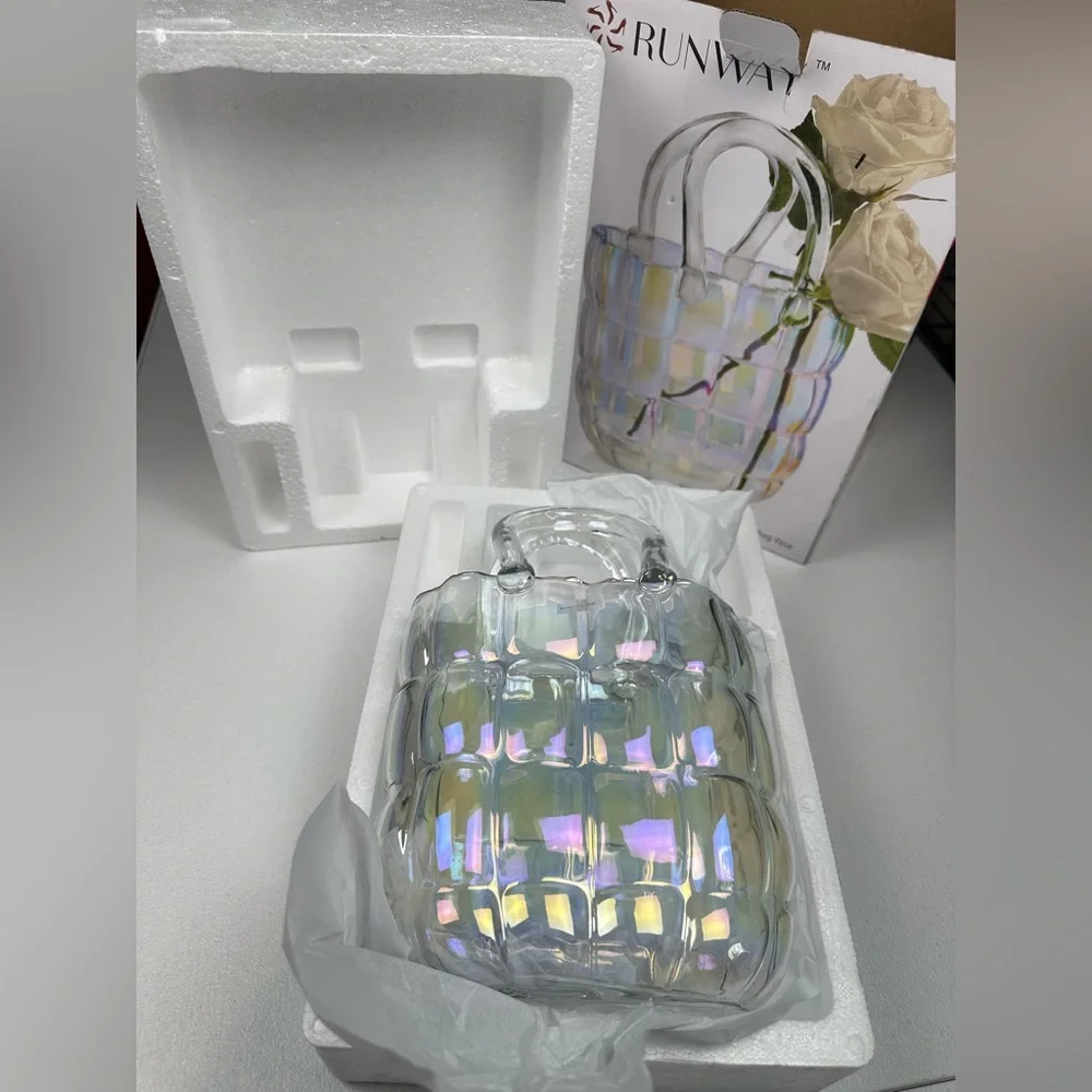 NIB‎ RUNWAY Godinger Crystal Glass Iridescent Handbag Vase